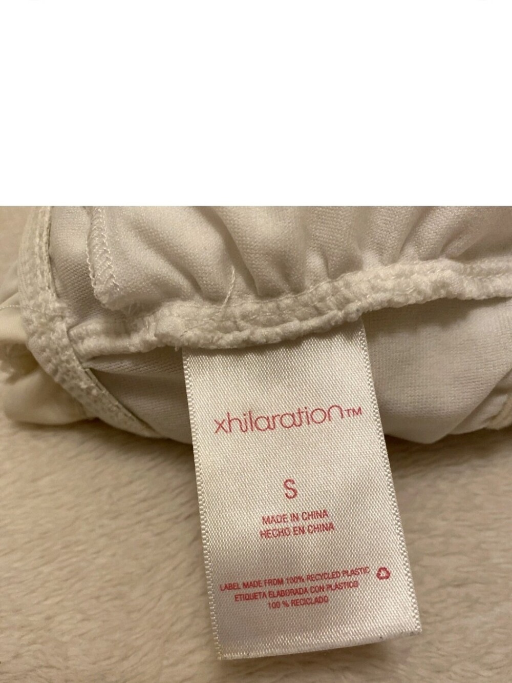 Xhiliration White Smocked Strapless Bandeau Bikini Top, S, White w Red & Blue - Picture 4 of 8